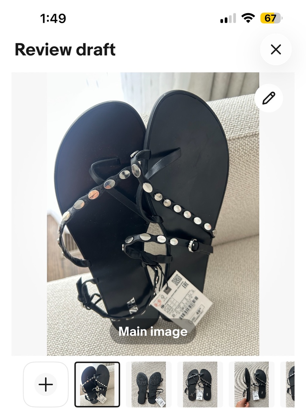 ZARA NWT Black Studded Strappy Flat Sandals EU 37 US 6.5